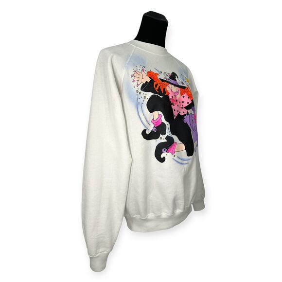VINTAGE Dead Stock XL Handpainted by I'm Yours Halloween Witch Sweatshirt - Picture 4 of 5